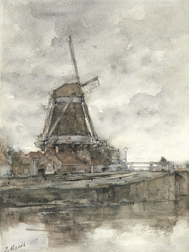 Mill and the bridge at the Noord-West-Buitensingel in The Hague, Jacob Maris, 1877