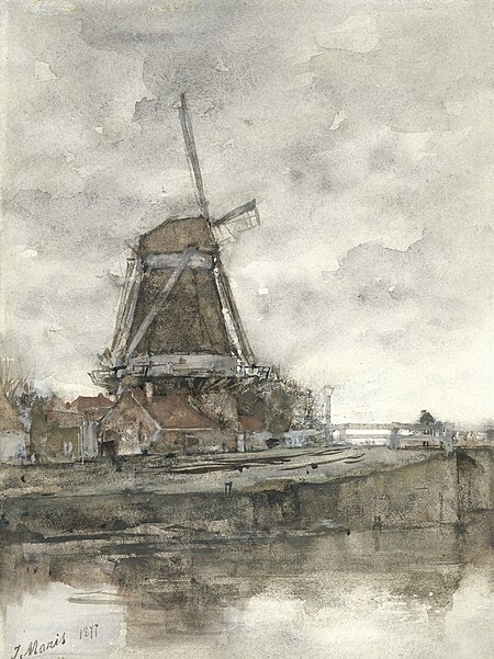 Mill and the bridge at the Noord-West-Buitensingel in The Hague, Jacob Maris, 1877