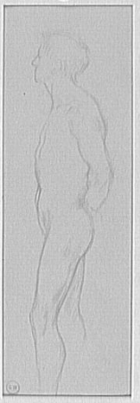 Study from the model of a standing naked man seen in profile, Gustave Moreau, between 1850 and 1895