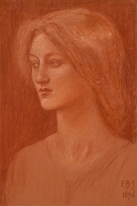 Study of a Girl's Head linked to a study of one of the Sea Nymphs in the second version of The Arming of Perseus, Edward Burne-Jones