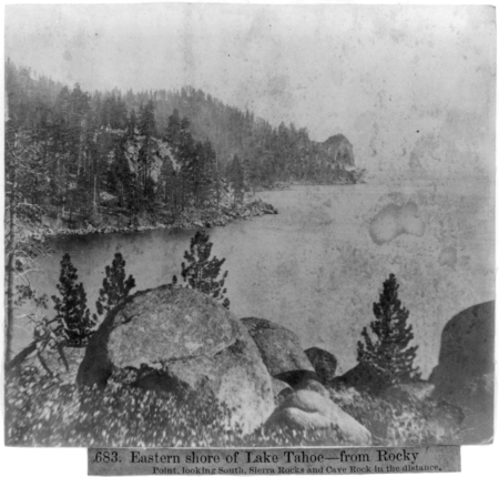 Eastern Shore of Lake Tahoe-from Rocky Point, looking South, Sierra Rocks and Cave Rock in the distance LCCN2002721665, 1866