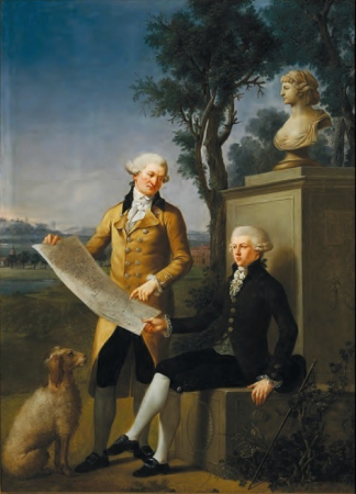 Portrait of Fryderyk Skórzewski with his attorney Maciej Grabowski in front of the bust of Marianna Skórzewska, Józef Wall, 1787