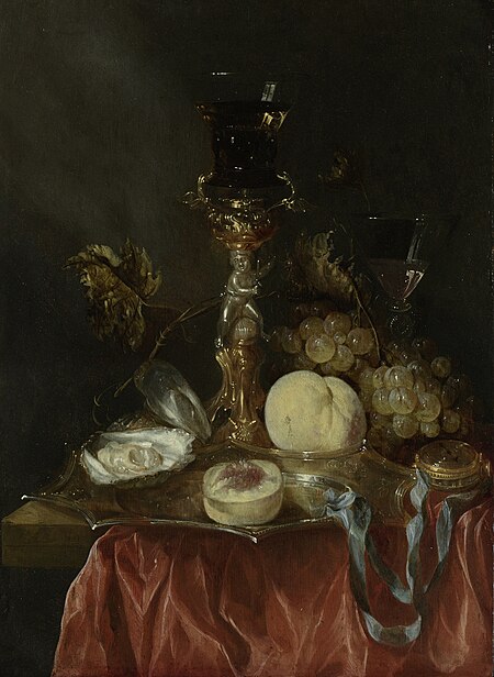 Still life with a gilt silver goblet screw with a goblet, Abraham van Beijeren, between 1640 and 1670