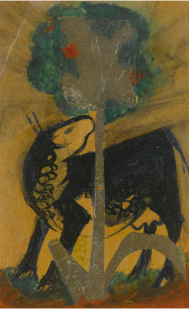 (BLACK COW BEHIND TREE), Franz Marc, Executed in 1913.