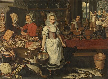 Kitchen interior with the parable of the rich man and poor Lazarus, between 1610 and 1620