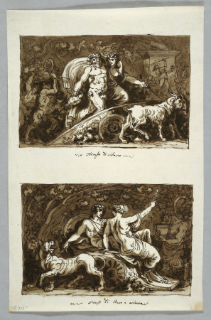 Drawing, Sheet from a Sketchbook: Triumph of Silenus and Triumph of Bacchus and Ariadne, 1800–1802, Felice Giani, 1800–1802