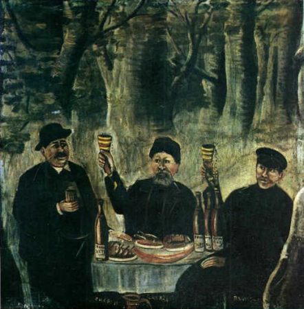 Feast of Three Townsmen, Set in a Forest, Niko Pirosmani, before 1919