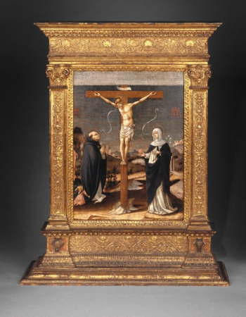 Christ on the Cross Adored by Saints Thomas Aquinas and Catherine of Siena (Recto)Saint Dominic with Saints and Worshipping Nuns (Verso), Lorenzo d'Alessandro, between 1485 and 1495