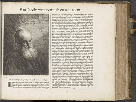 Portret van aartsvader Jakob Van Jacobs wedervaringh en ouderdom (titel op object) Den Grooten Emblemata Sacra, bestaande in meer dan vier hondert bybelsche figuren, zoo des Ouden als des Nieuwen Testaments (serietitel, RP-P-2015-10-77, Jan Lievens