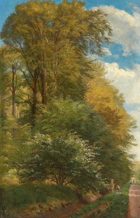 Two children at the edge of the woods near Liselund, Møn., Carl Frederik Aagaard, 1872