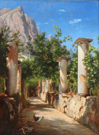 Ancient columns, Italy. In the background figures at the well. Pres. from Capri., Carl Frederik Aagaard, 1874