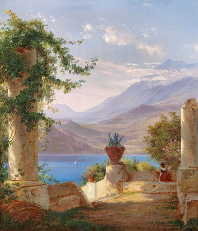 A terrace with a view of the Gulf of Naples., Carl Frederik Aagaard, 1876