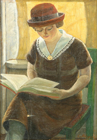 Portrait of a woman reading., Christian Aigens, between 1888 and 1940