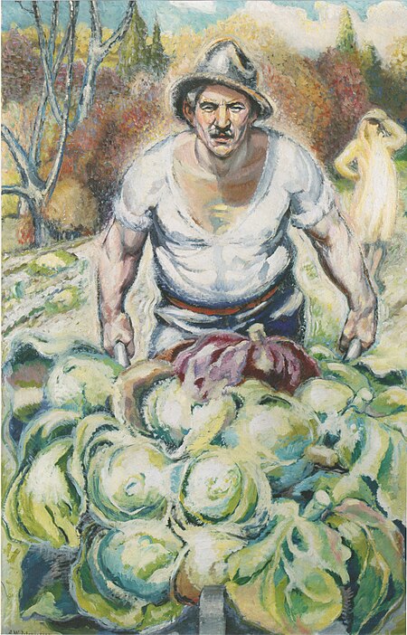 Peasant with Cabbages, Aksel Waldemar Johannessen, 1918