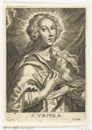 Heilige Ursula met twee pijlen S. Vrsvla (titel op object), RP-P-1886-A-11240, between 1596 and 1659