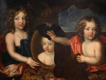 Presumed portrait of the Duc du Maine and the Comte de Toulouse covering the portrait of a little girl with a black fabric, Pierre Mignard I, between 1600 and 1699