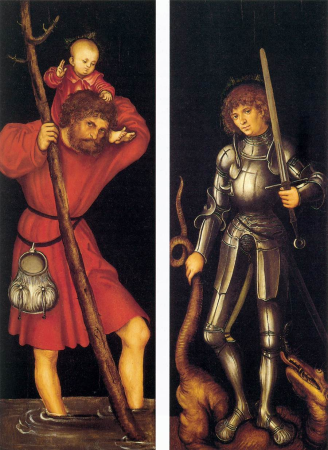 Sts Christopher and George (outer side), Lucas Cranach the Elder, circa 1514