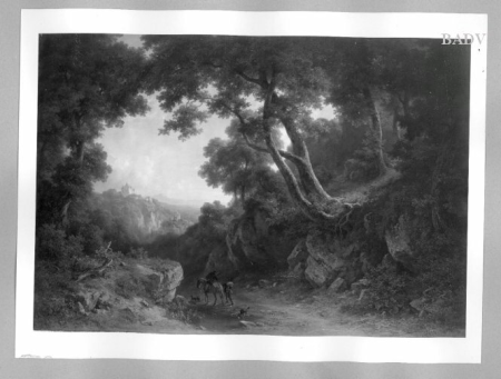 Forest landscape with castle, Josef Schertel, between 1825 and 1869