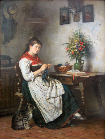 Knitting Girl at the Table, Rudolf Epp, before 1910