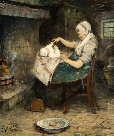 Pierre Jacques Dierckx - A Mother with Child by a Fireplace, Pierre Jacques Dierckx, circa 1900