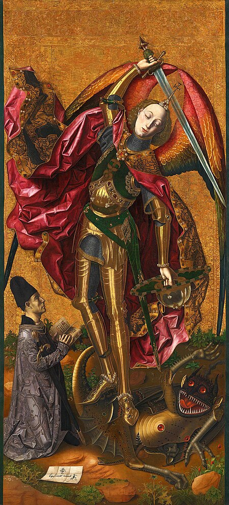 Saint Michael defeats the devil, Bartolomé Bermejo, circa 1468