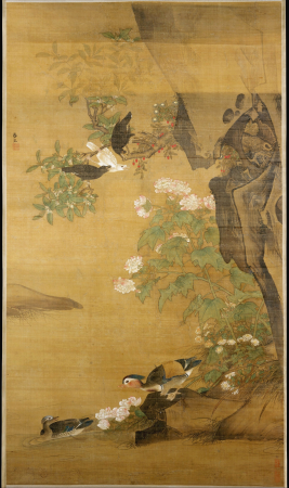 Mandarin ducks and cotton rose hibiscus, Lü Ji, between 1467 and 1499