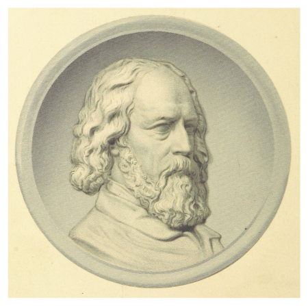 ALFRED TENNYSON encraved by J.H. BAKER, FROM A MEDALLION BY THOMAS WOOLNER, 1866