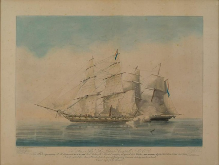 The capture of the slaver 'Formidable' by HMS 'Buzzard', 17 December 1834, William John Huggins, after 1834