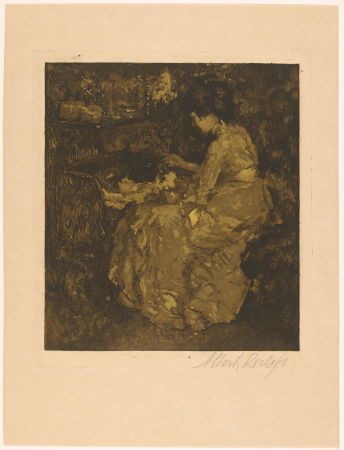 Vrouw die een kind in een wieg pap voert, RP-P-1942-182, Albert Roelofs, between 1887 and 1920