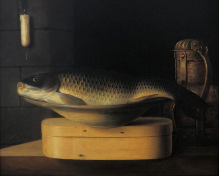 Still-life with Carp on a chip box, Sebastian Stoskopff, 1635