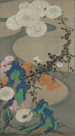 Chrysanthemums by a stream with rocks, Itō Jakuchū, circa 1760