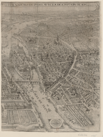 The plan of the city, town, university and suburbs of Paris, with a description of its antiquity and singularities: large print in two plates: [print], 1615