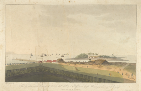 The fleet under convoy of HMS 'Chiffone', under Captain Wainright, leaving Bombay on 14 September 1809 from the Apollo Gate, John Heaviside Clark, 1813
