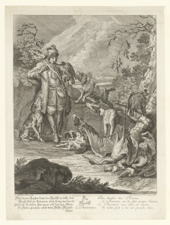 Herfst Vier jaargetijden met jachthonden (serietitel), RP-P-OB-53.722, Johann Elias Ridinger, between 1740 and 1767