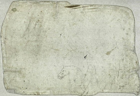 Upper part of a horse in profile, ridden by a rider, Pisanello