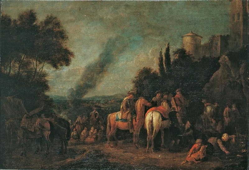 Landscape with resting soldiers, Pieter van Bloemen, between 1674 and 1720