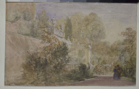 Sketch of the Terrace in Garden of Powis Castle, David Cox Jr., 1845