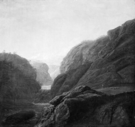 Norwegian landscape with a river and a waterfall between rocks, Johan Christian Dahl, between 1819 and 1822
