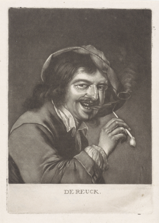 Man met een pijp (de Reuk) De Reuck (titel op object) De vijf zintuigen (serietitel), RP-P-1910-1643, Petrus Staverenus, between 1660 and 1800