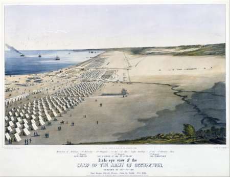 Bird's-eye view of the Camp of the Army of Occupation, commanded by Genl. Taylor. Near Corpus Christi, Texas, [from the North] Oct. 1845., Charles R. Parsons, 1847