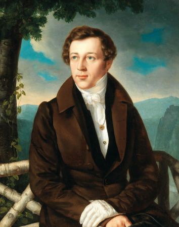 Portrait of a gentleman against a landscape background, Miklós Barabás, 1831