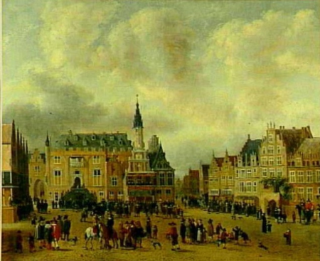 Announcement of the Peace of Münster at the Grote Markt in Haarlem, Gillis Rombouts, between 1648 and 1672
