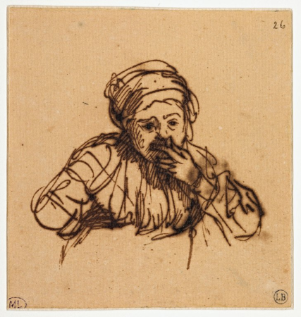 Rembrandt - Jeune femme assise, vue à mi-corps, la main gauche portée à la bouche, RF 4682, Recto, Rembrandt