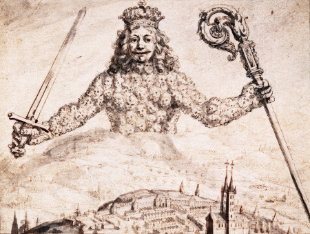 Drawing of frontispiece of Leviathan, Abraham Bosse, 1651
