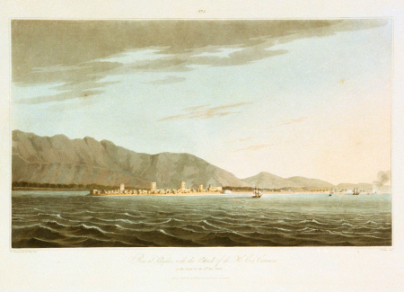 Rus Ul Khyma with the Attack of the H.C.’s Cruisers on the evening of 11 November 1809, John Heaviside Clark, 1813