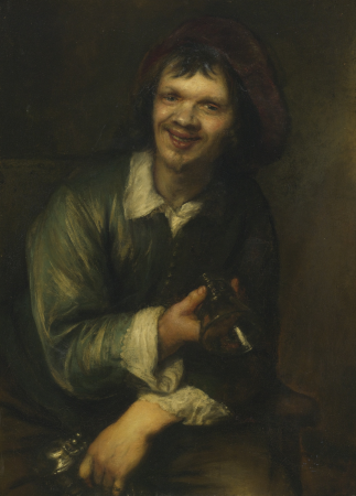 Portrait of Jan Andrea Lievens as a drinker holding a glass and a pitcher, Jan Lievens, 1660s