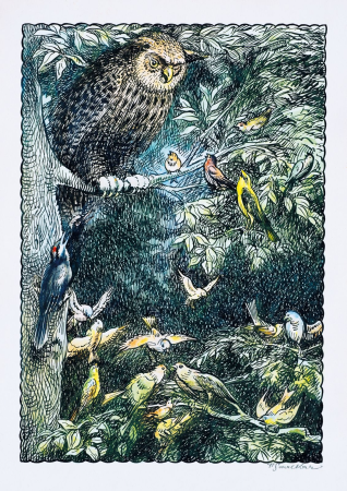 Ptiči in sova, Hinko Smrekar, 1936