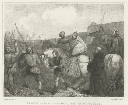 Aleid overwint de West-Friesen, 1195 Vrouw Aleid overwint de West-Friezen (titel op object), RP-P-OB-78.085, Reinier Craeyvanger, between 1839 and 1841