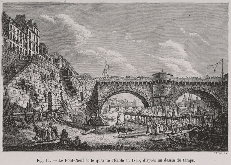 The Pont-Neuf and the Quai de l'École in 1820, from a drawing of the time., Theodor Josef Hubert Hoffbauer, between 1875 and 1882