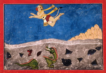Hanuman springt über den Ozean c1720, Pandit Seu, circa 1720